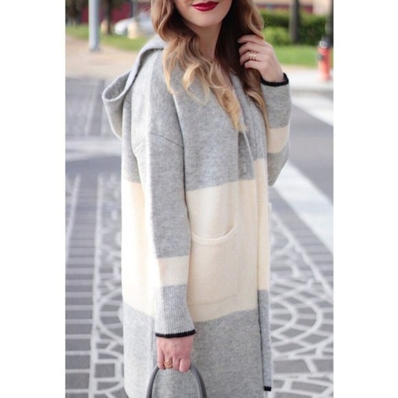Topshop Sweaters - Topshop Hooded Colorblock Cardigan Hoodie Oversized Duster Gray Beige Size 10